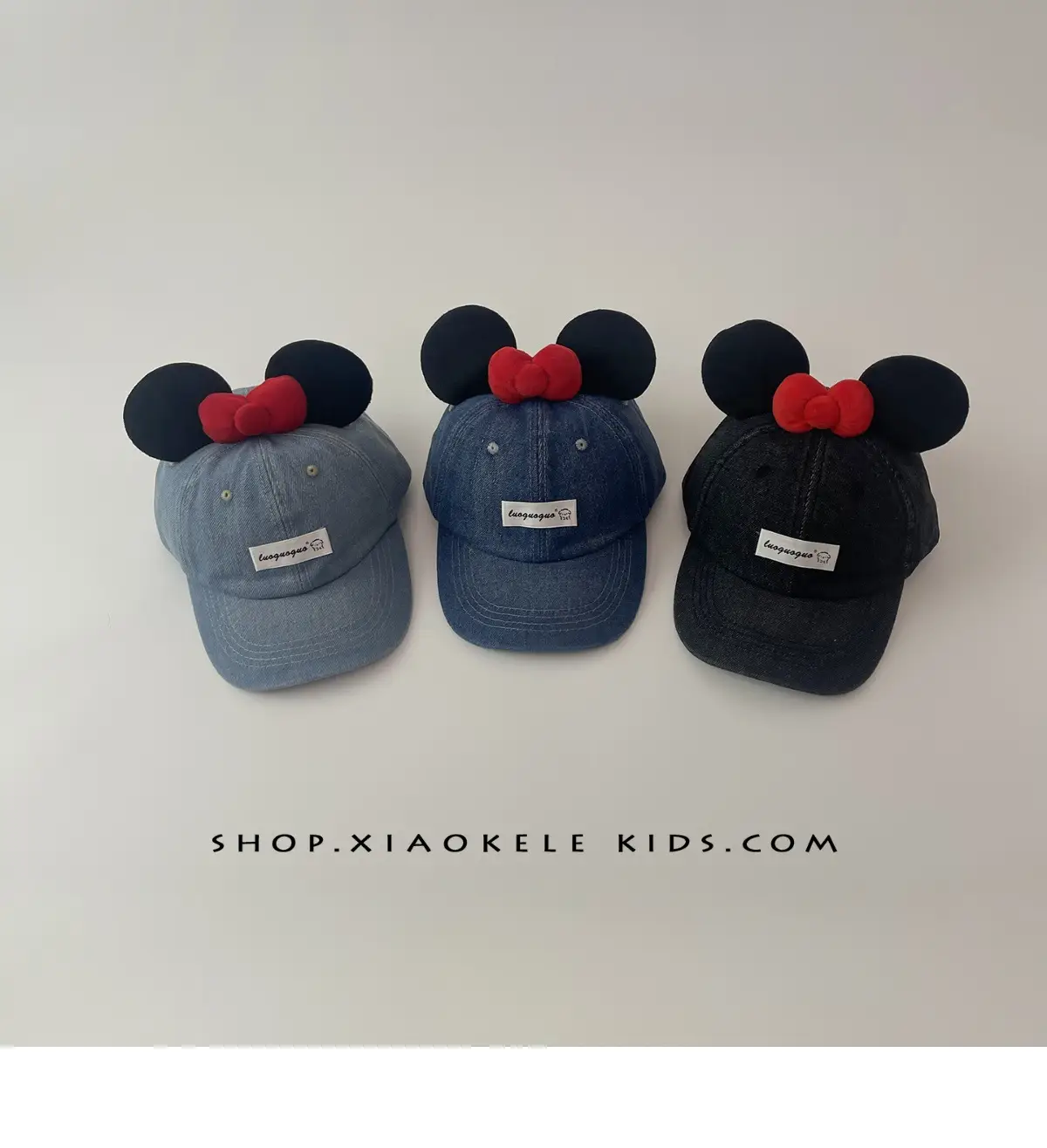 Mickey Mouse Denim Cap Blue Red Bow for Kids — feature 1