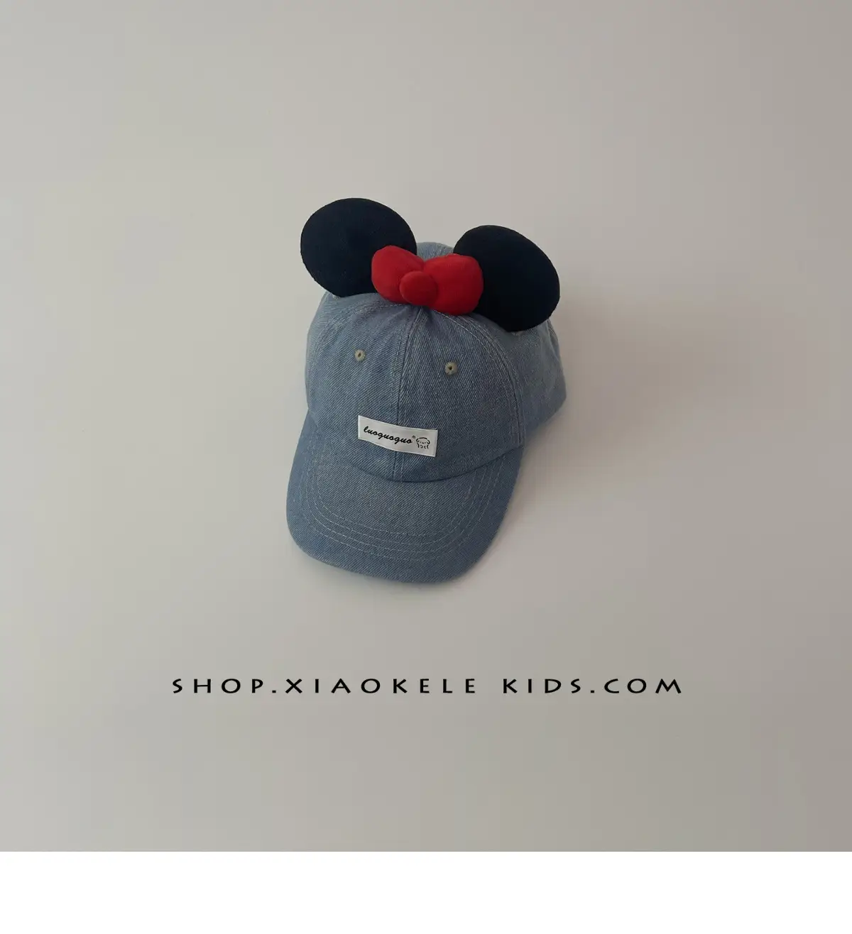 Mickey Mouse Denim Cap Blue Red Bow for Kids — feature 10