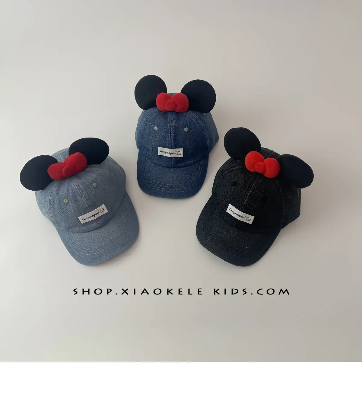 Mickey Mouse Denim Cap Blue Red Bow for Kids — feature 3