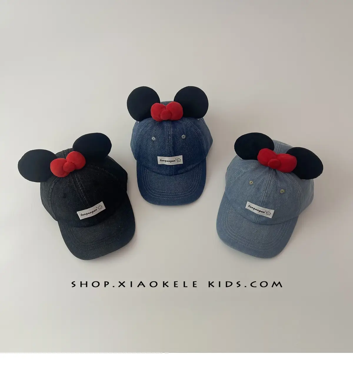Mickey Mouse Denim Cap Blue Red Bow for Kids — feature 6