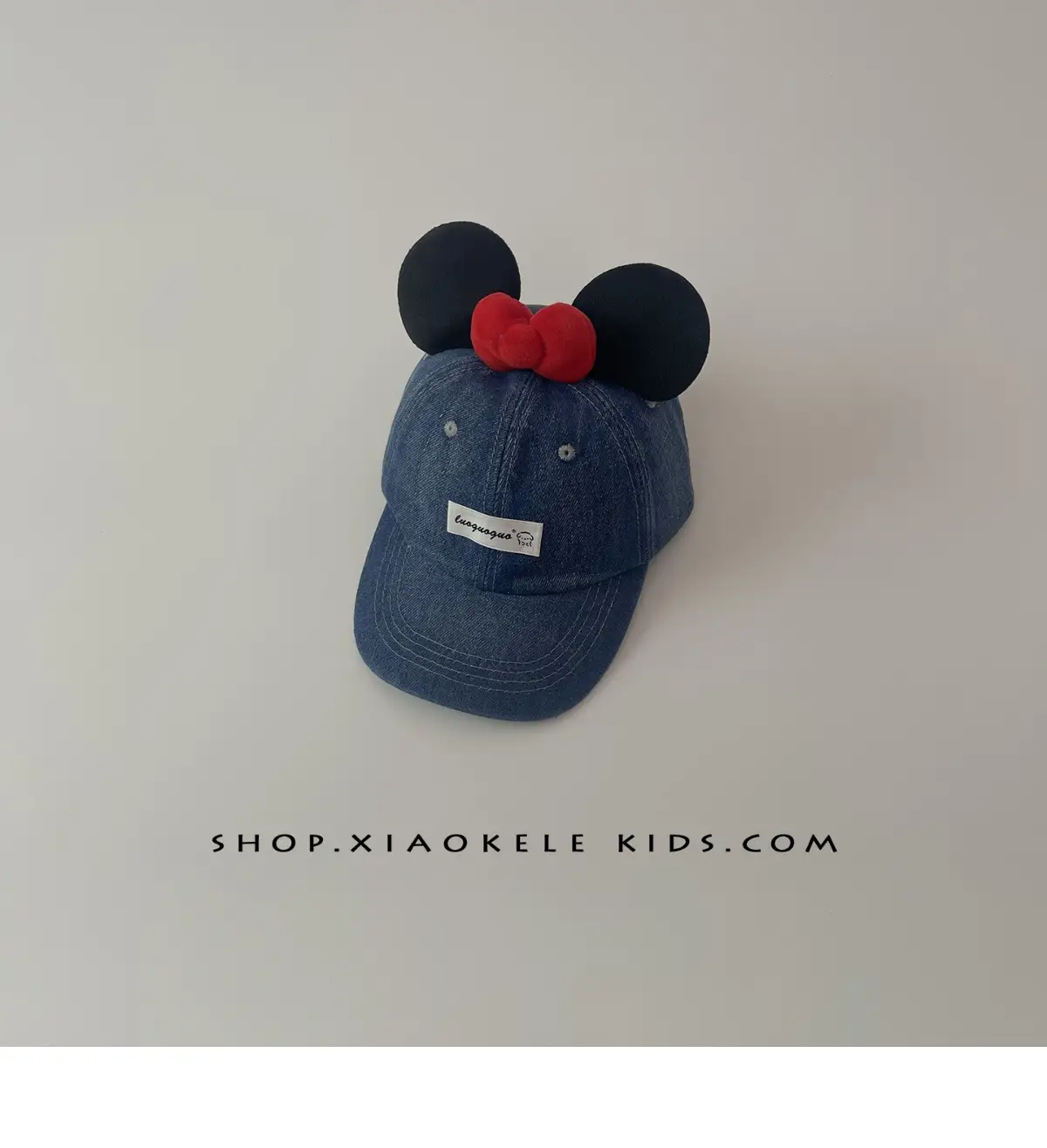 Mickey Mouse Denim Cap Blue Red Bow for Kids — feature 9