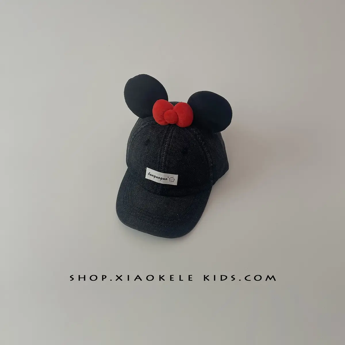 Mickey Mouse Denim Cap Blue Red Bow for Kids - Image 3
