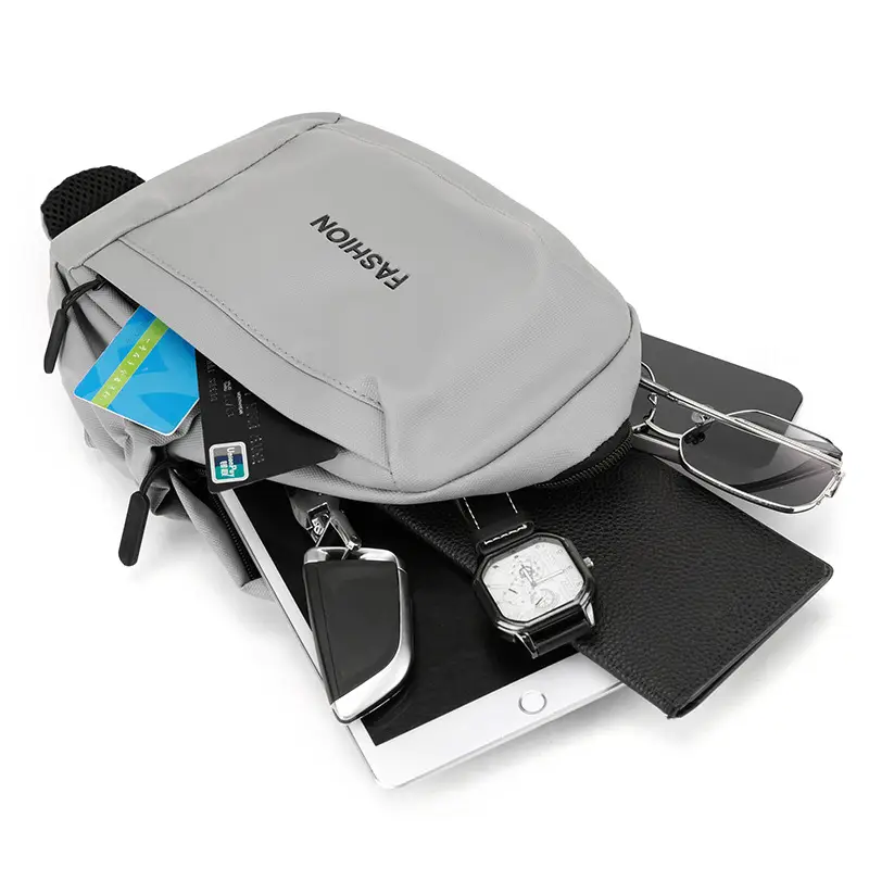 Men's Grey Leather Chest Bag Large Capacity Lightweight Shoulder Bag - Image 8