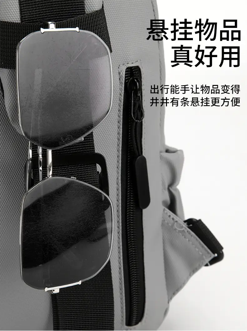 Men's Grey Leather Chest Bag Large Capacity Lightweight Shoulder Bag — feature 15