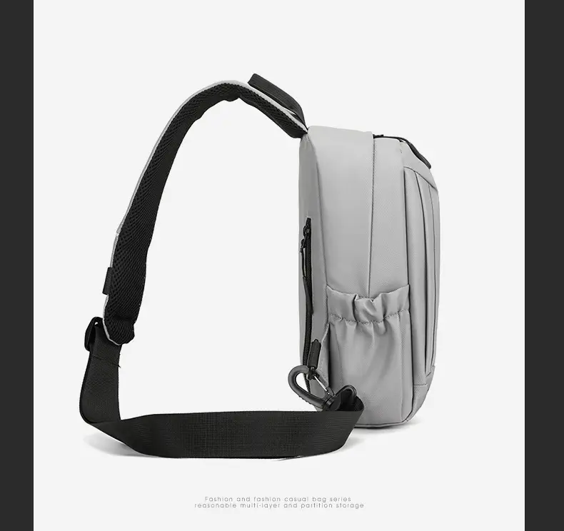 Men's Grey Leather Chest Bag Large Capacity Lightweight Shoulder Bag — feature 23