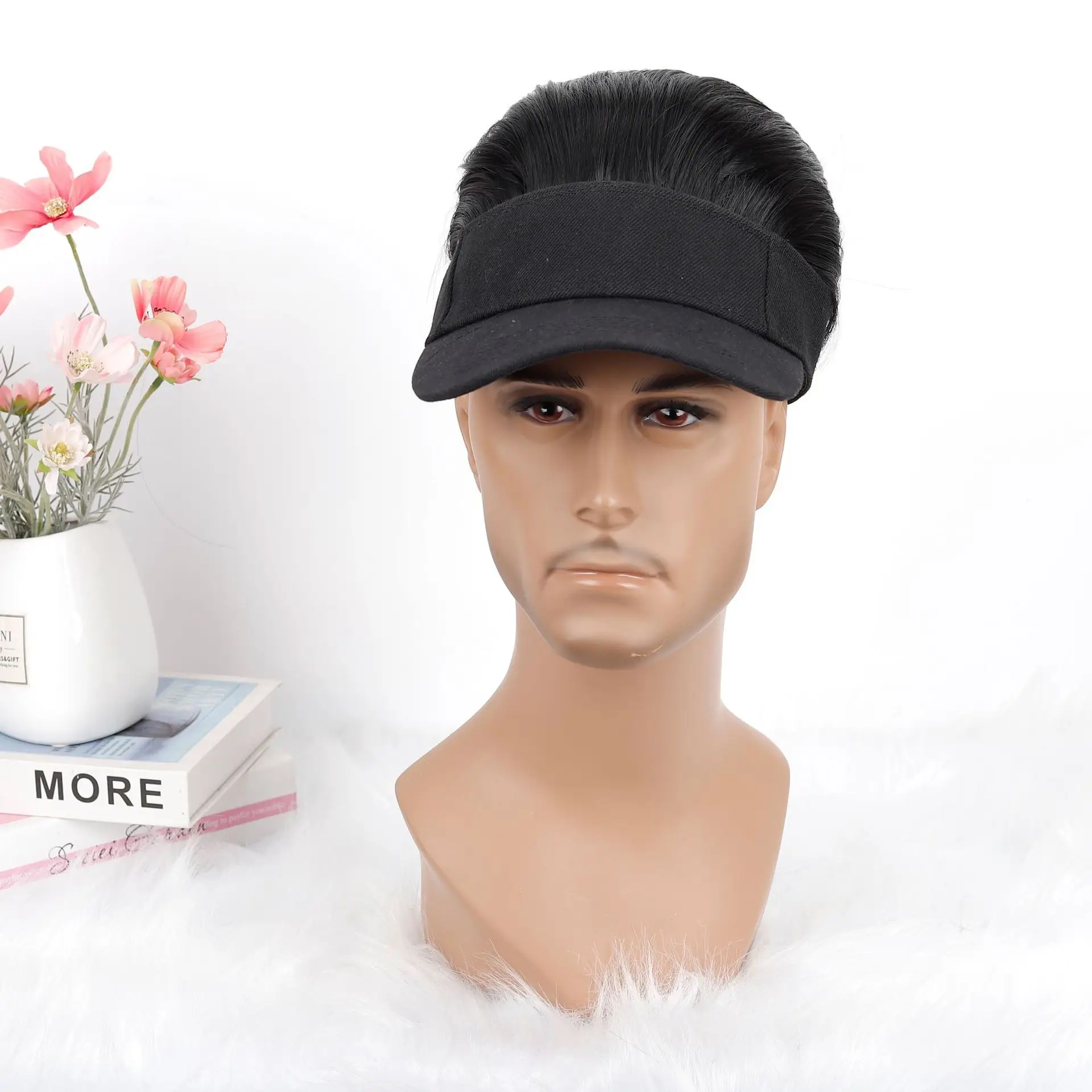 Men's Black Chemical Fiber Wig Cap Big Back Duck Cap - Image 3