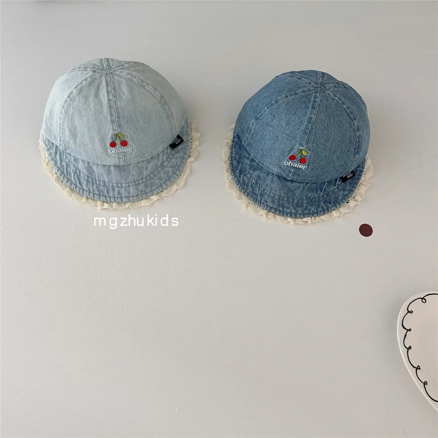 Children's Blue Denim Lace Cap Autumn Sun Hat - Image 4