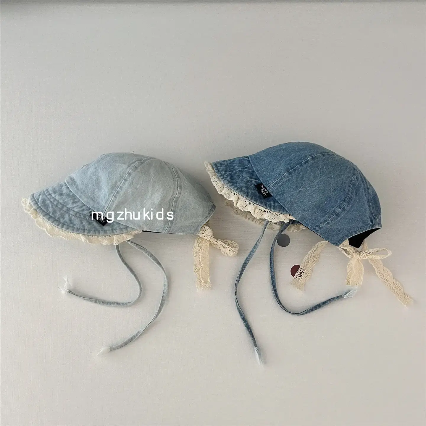 Children's Blue Denim Lace Cap Autumn Sun Hat - Image 5