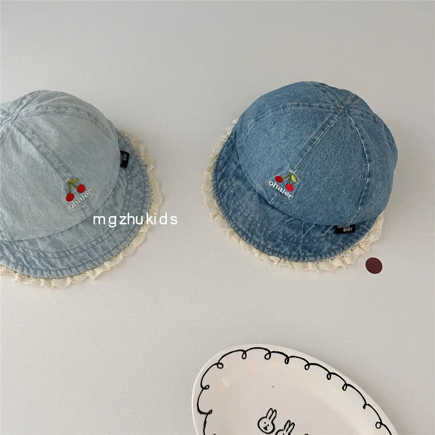 Children's Blue Denim Lace Cap Autumn Sun Hat - Image 6