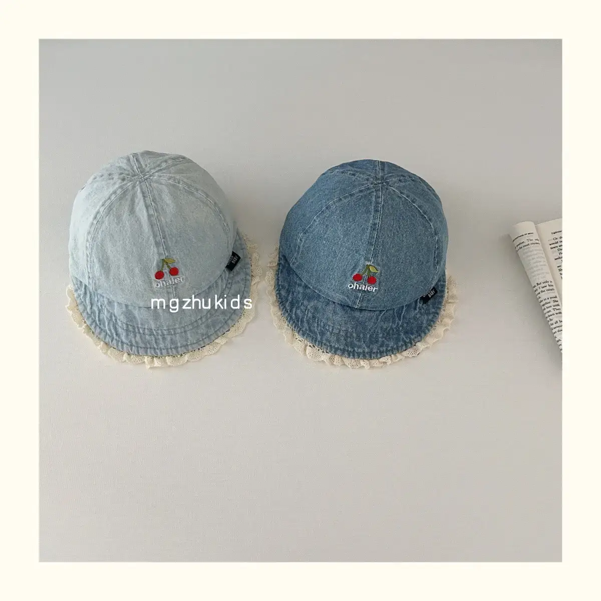 Children's Blue Denim Lace Cap Autumn Sun Hat — feature 1