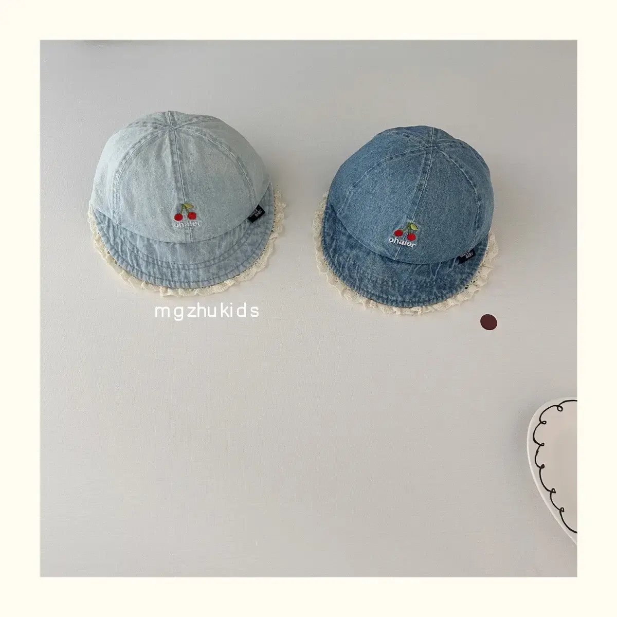 Children's Blue Denim Lace Cap Autumn Sun Hat — feature 3