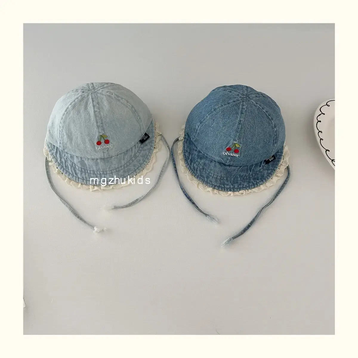 Children's Blue Denim Lace Cap Autumn Sun Hat — feature 4