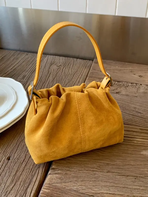 Suede Pleated Crossbody Bag Lucky Color Cloud Bag - Image 5