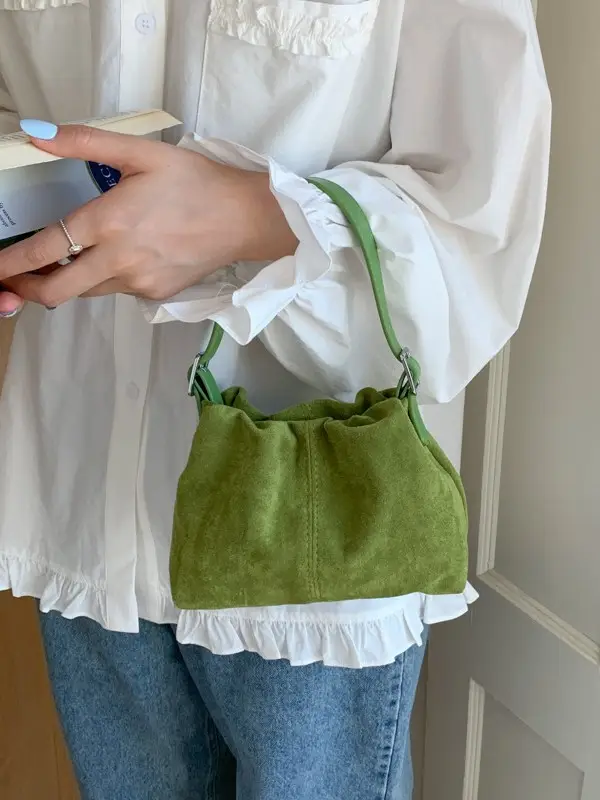 Suede Pleated Crossbody Bag Lucky Color Cloud Bag - Image 6