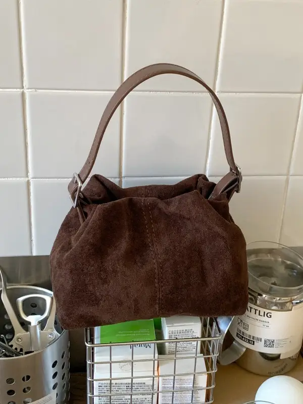 Suede Pleated Crossbody Bag Lucky Color Cloud Bag - Image 8