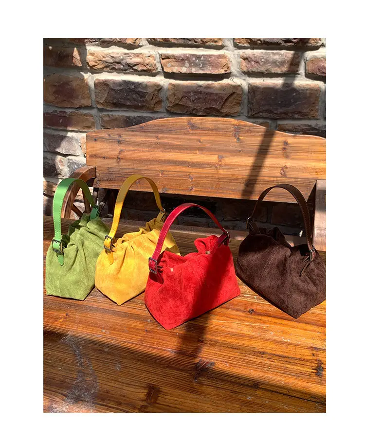 Suede Pleated Crossbody Bag Lucky Color Cloud Bag — feature 1