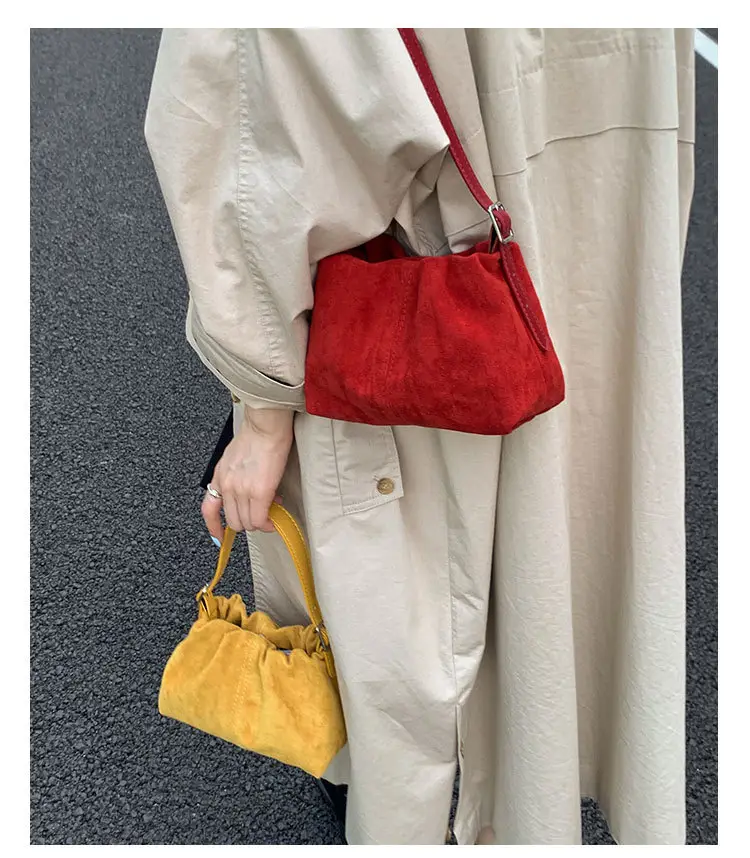 Suede Pleated Crossbody Bag Lucky Color Cloud Bag — feature 10