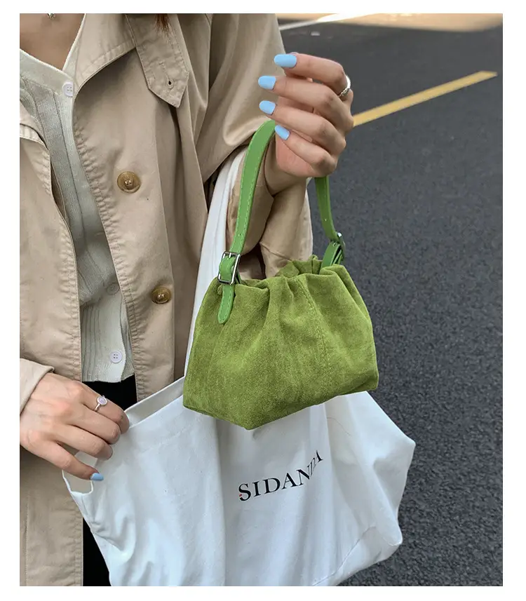 Suede Pleated Crossbody Bag Lucky Color Cloud Bag — feature 13