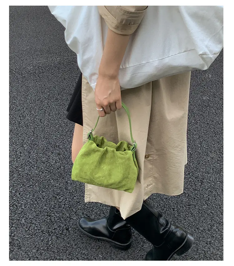 Suede Pleated Crossbody Bag Lucky Color Cloud Bag — feature 14