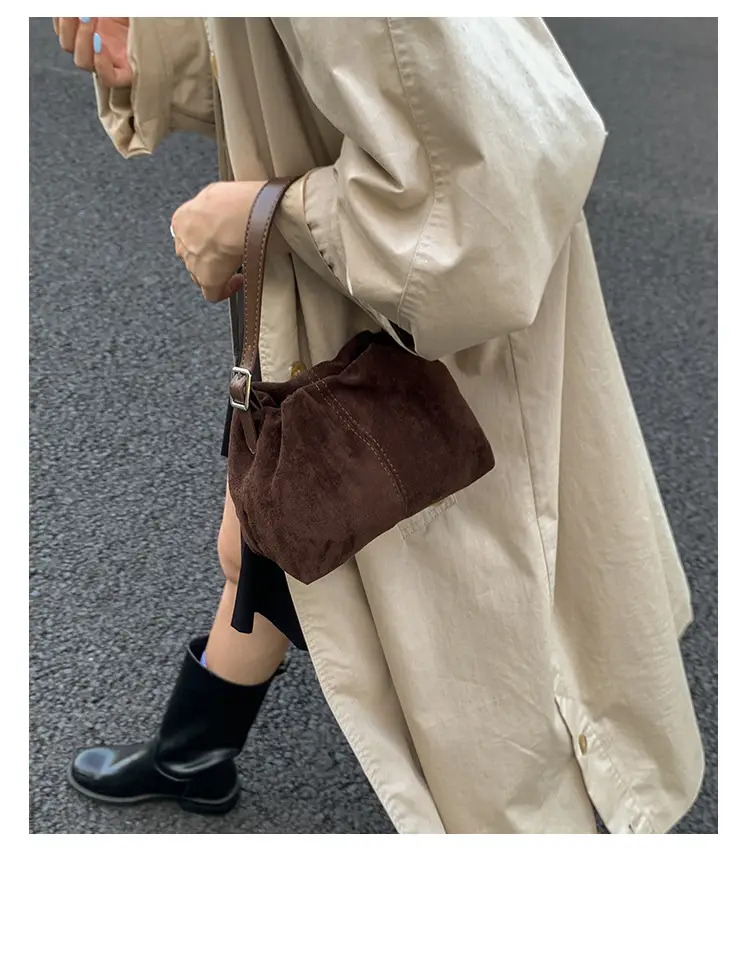 Suede Pleated Crossbody Bag Lucky Color Cloud Bag — feature 16