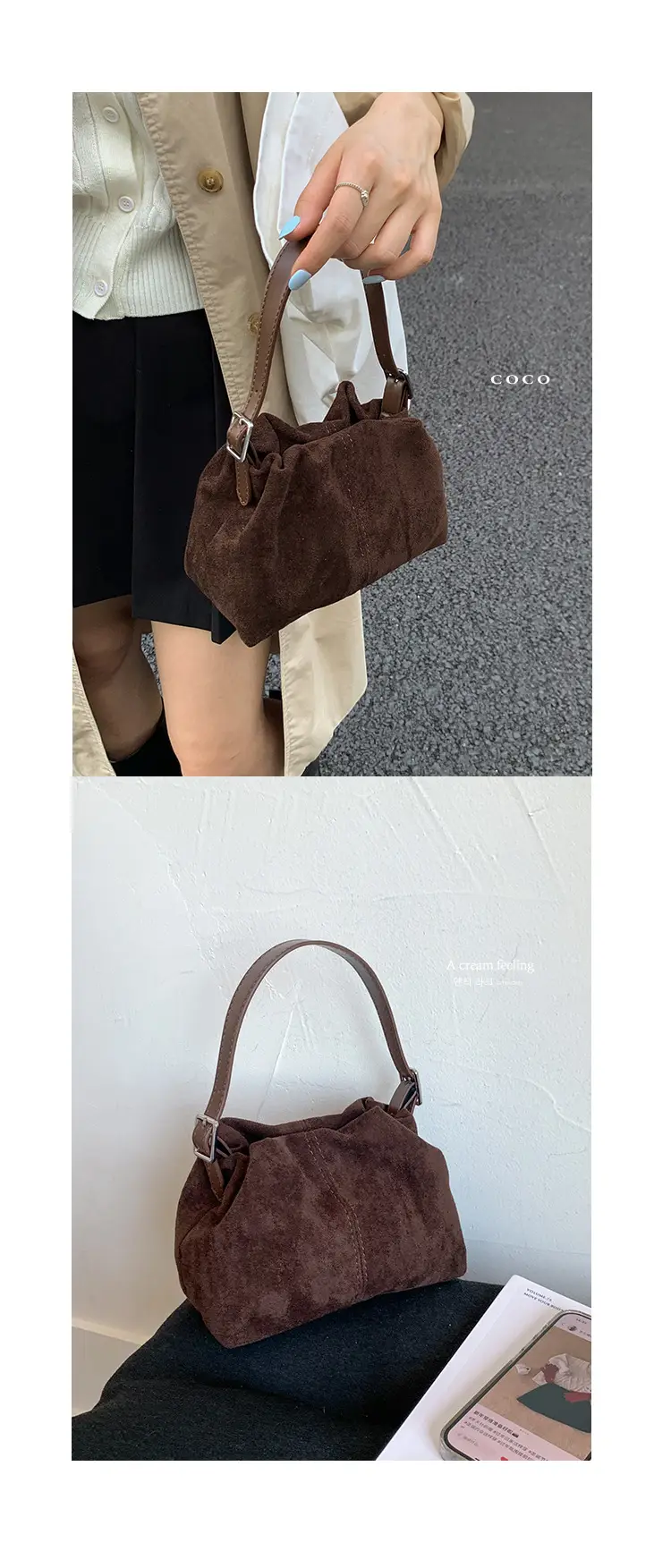 Suede Pleated Crossbody Bag Lucky Color Cloud Bag — feature 17