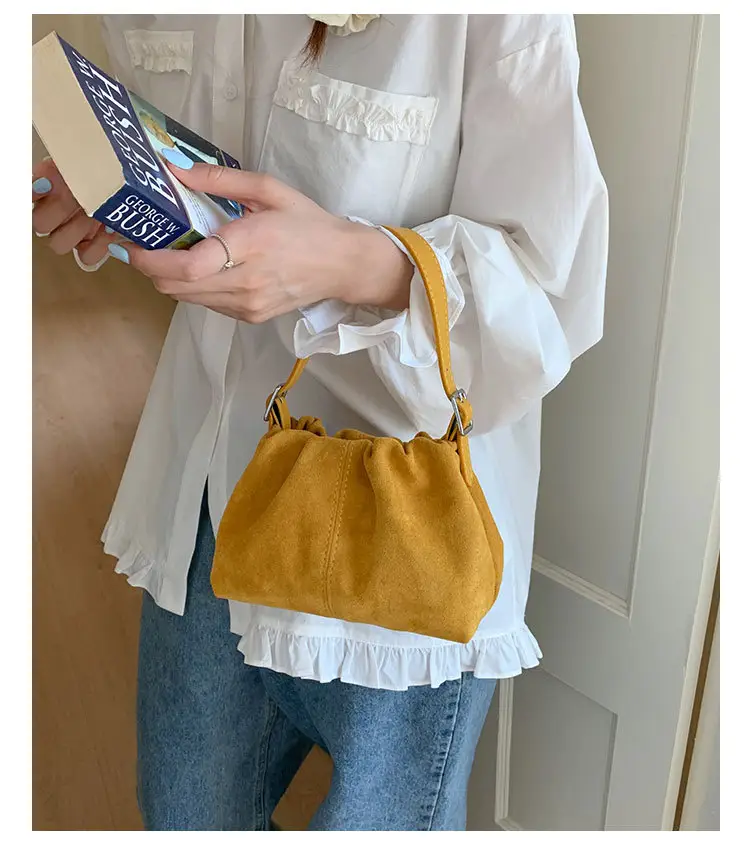 Suede Pleated Crossbody Bag Lucky Color Cloud Bag — feature 23