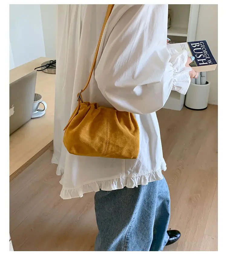 Suede Pleated Crossbody Bag Lucky Color Cloud Bag — feature 24