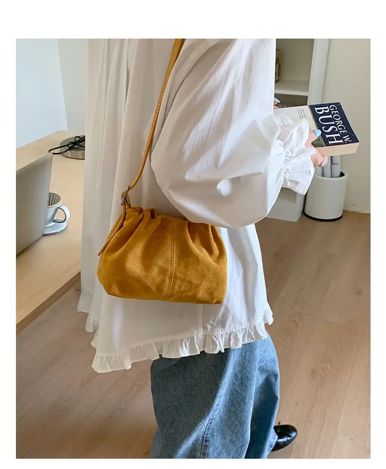 Suede Pleated Crossbody Bag Lucky Color Cloud Bag — feature 26