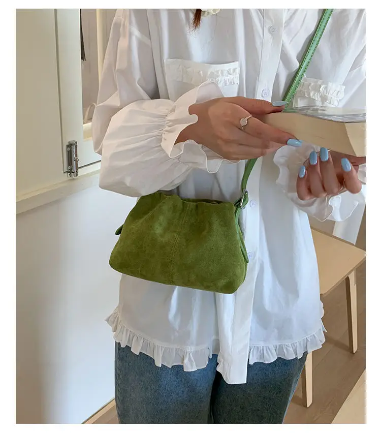 Suede Pleated Crossbody Bag Lucky Color Cloud Bag — feature 29