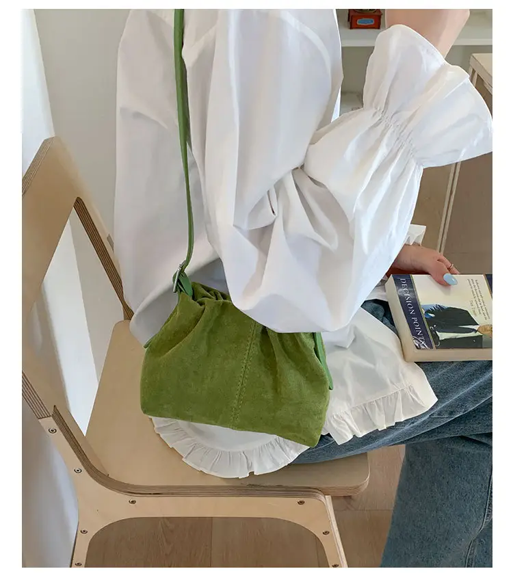Suede Pleated Crossbody Bag Lucky Color Cloud Bag — feature 31