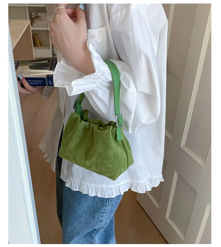 Suede Pleated Crossbody Bag Lucky Color Cloud Bag — feature 33