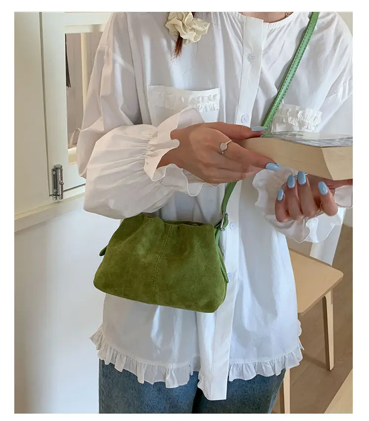 Suede Pleated Crossbody Bag Lucky Color Cloud Bag — feature 34