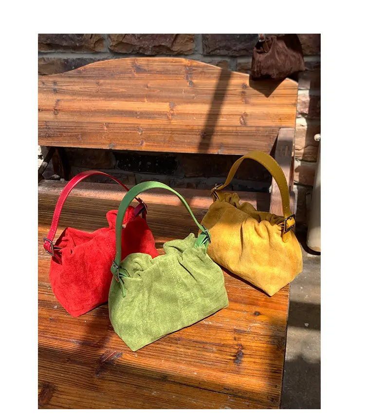 Suede Pleated Crossbody Bag Lucky Color Cloud Bag — feature 35