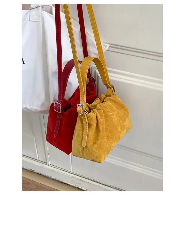 Suede Pleated Crossbody Bag Lucky Color Cloud Bag — feature 6