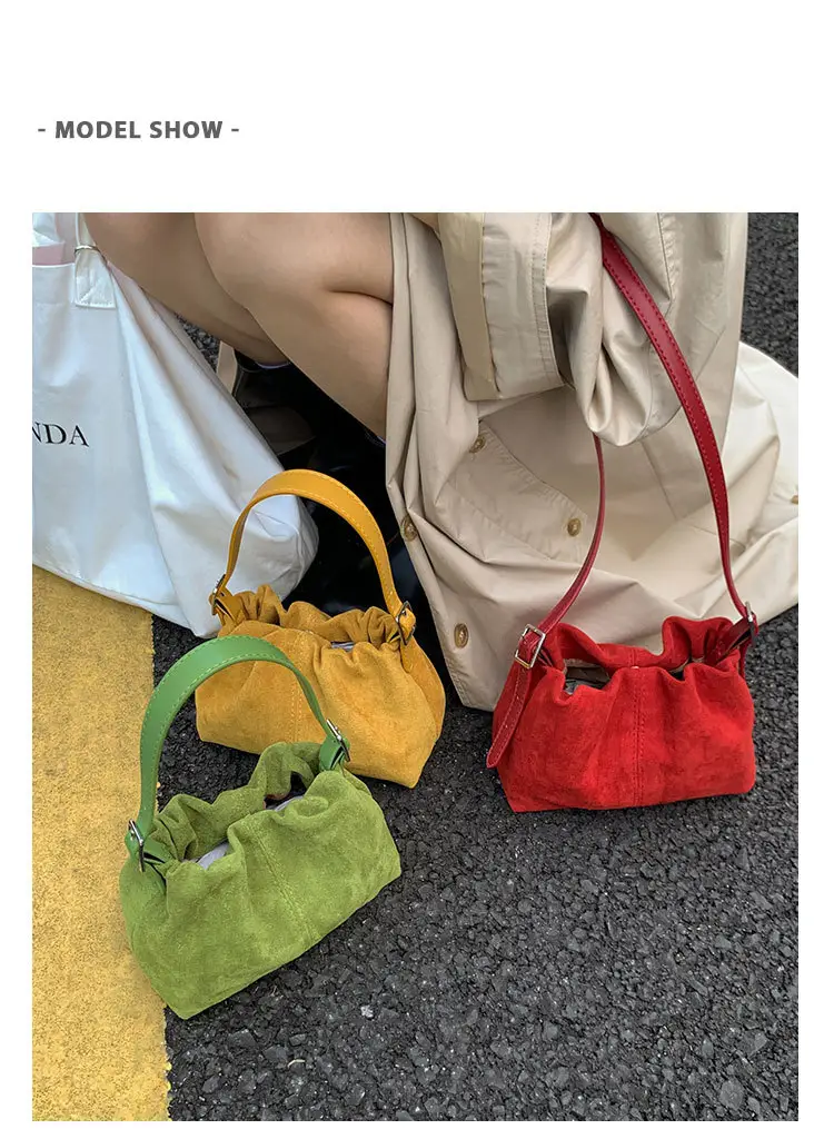 Suede Pleated Crossbody Bag Lucky Color Cloud Bag — feature 7