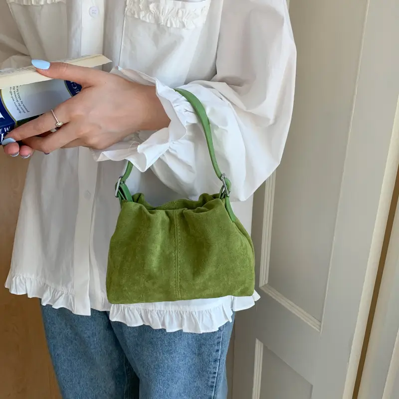 Suede Pleated Crossbody Bag Lucky Color Cloud Bag - Image 3