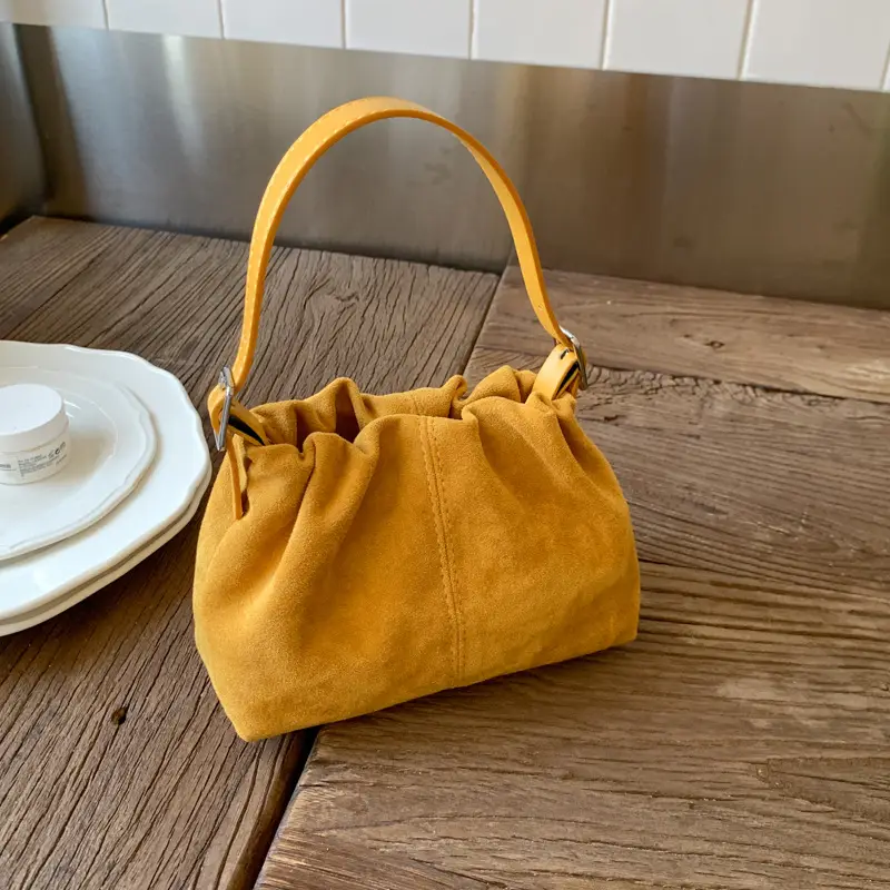 Suede Pleated Crossbody Bag Lucky Color Cloud Bag - Image 4