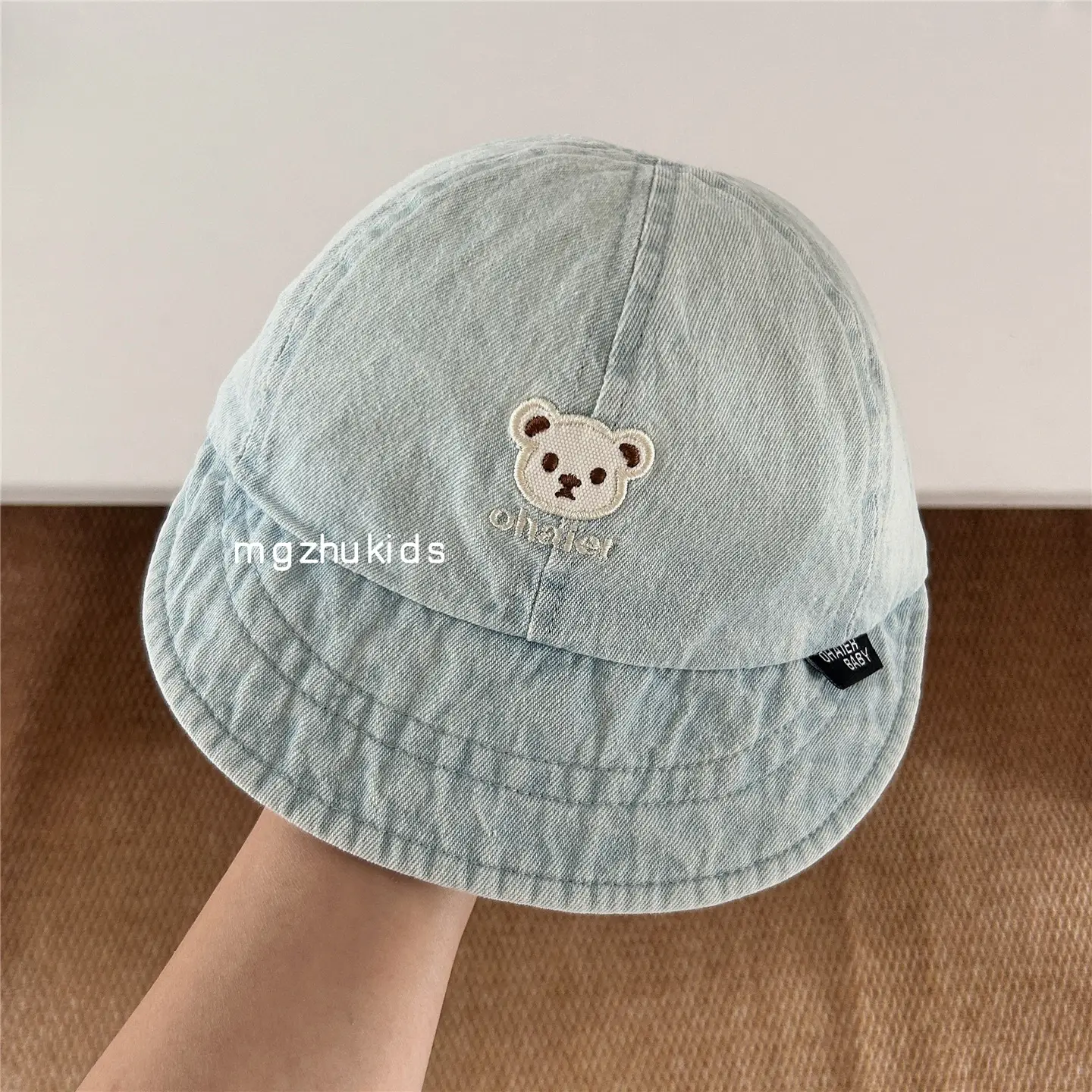 Children's Soft Denim Peaked Hats with Bear Earrings - Image 7