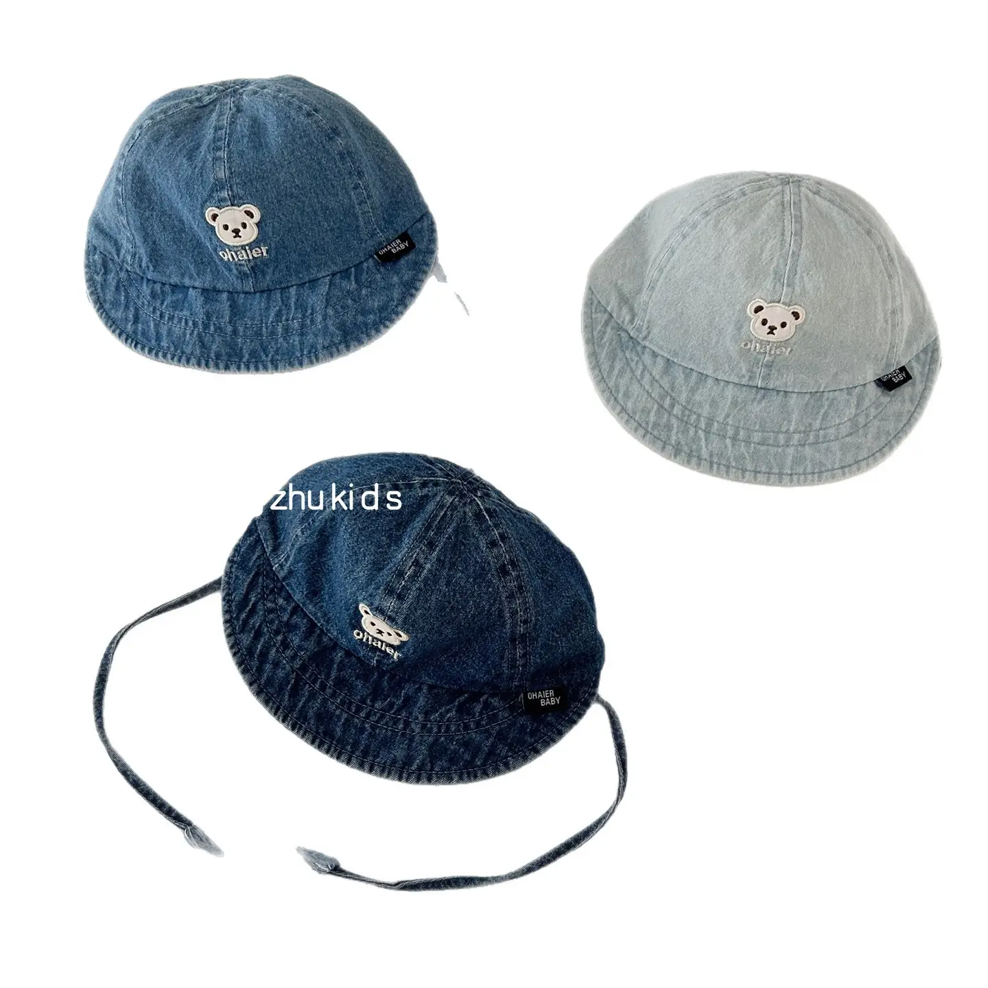Children's Soft Denim Peaked Hats with Bear Earrings - Image 8