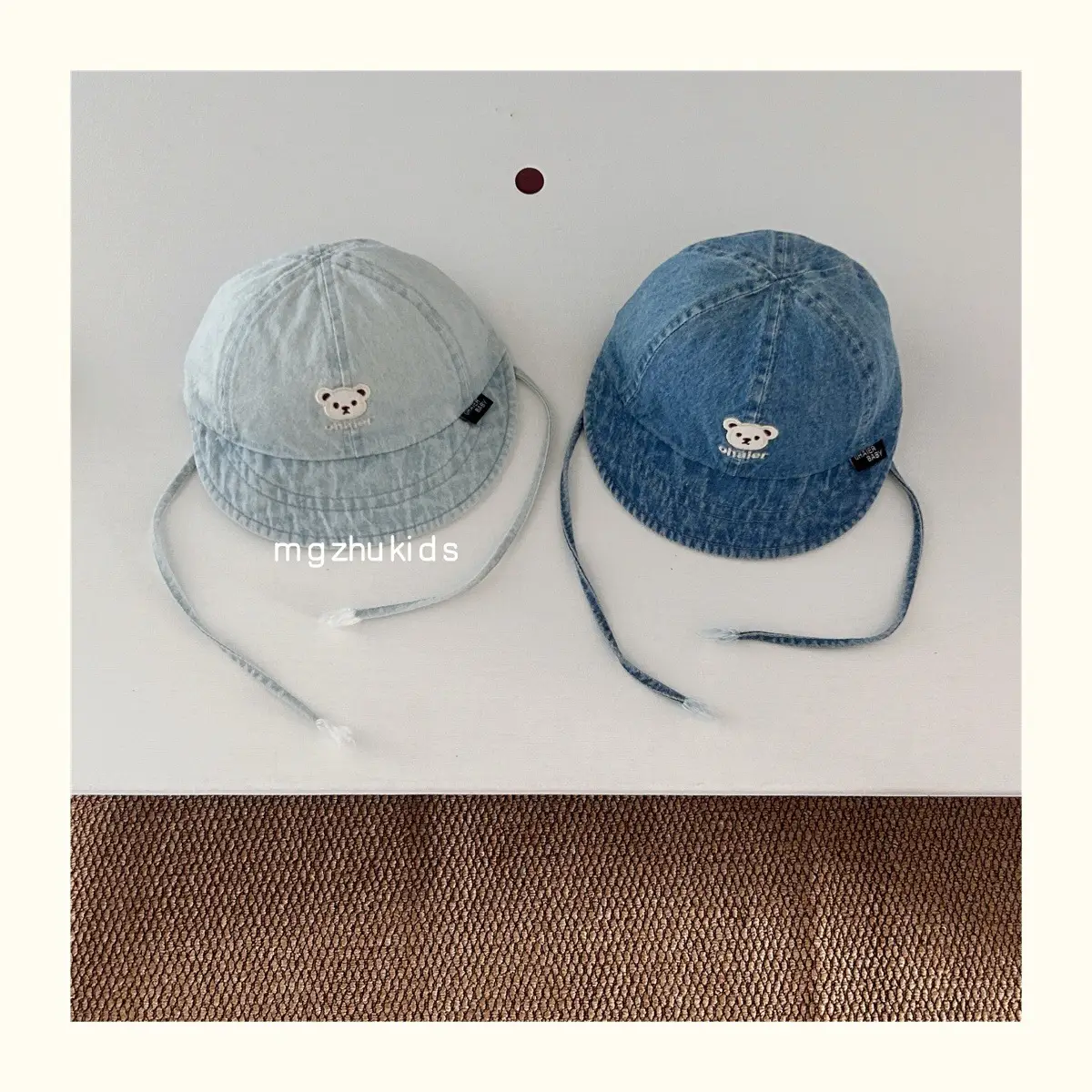 Children's Soft Denim Peaked Hats with Bear Earrings — feature 1