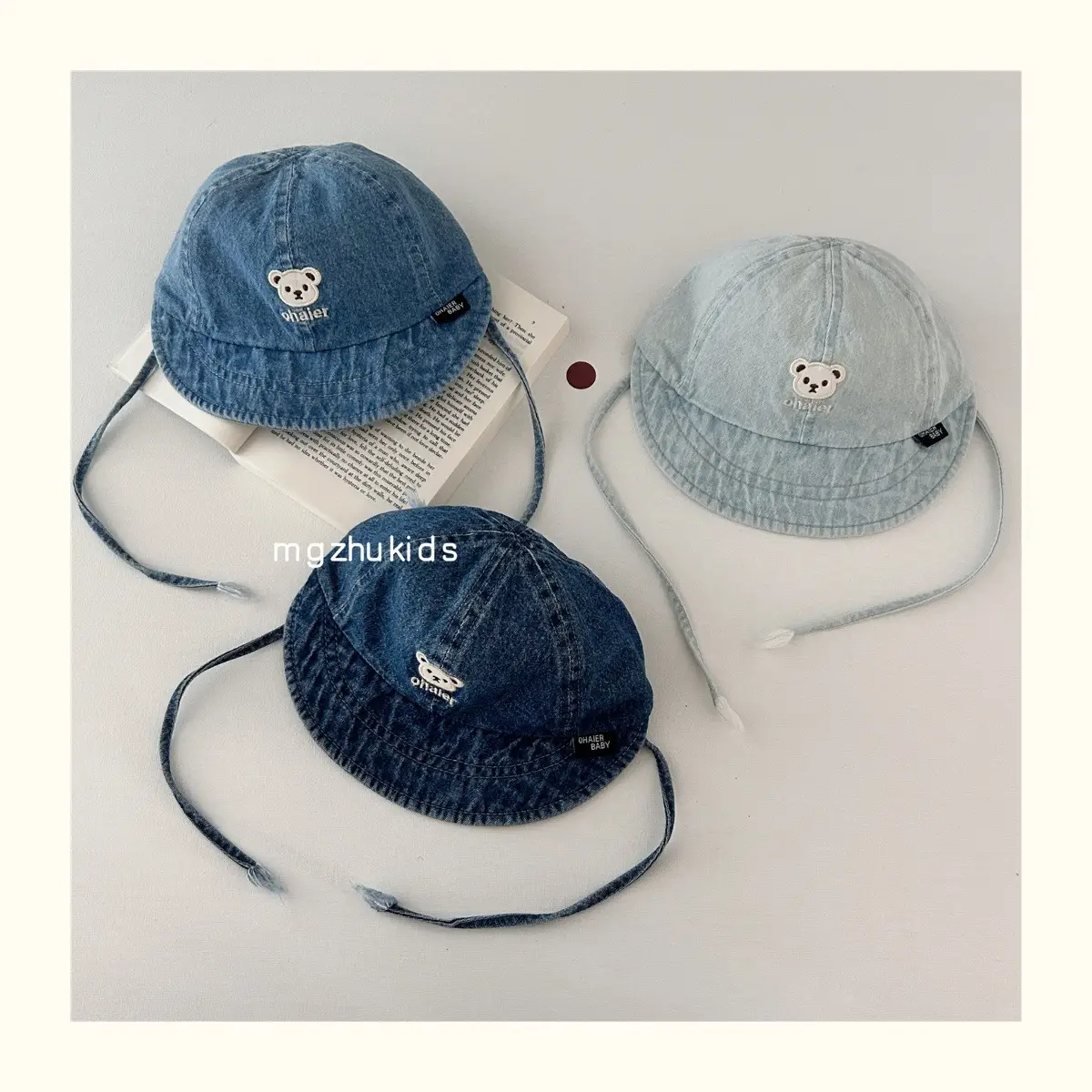 Children's Soft Denim Peaked Hats with Bear Earrings — feature 2