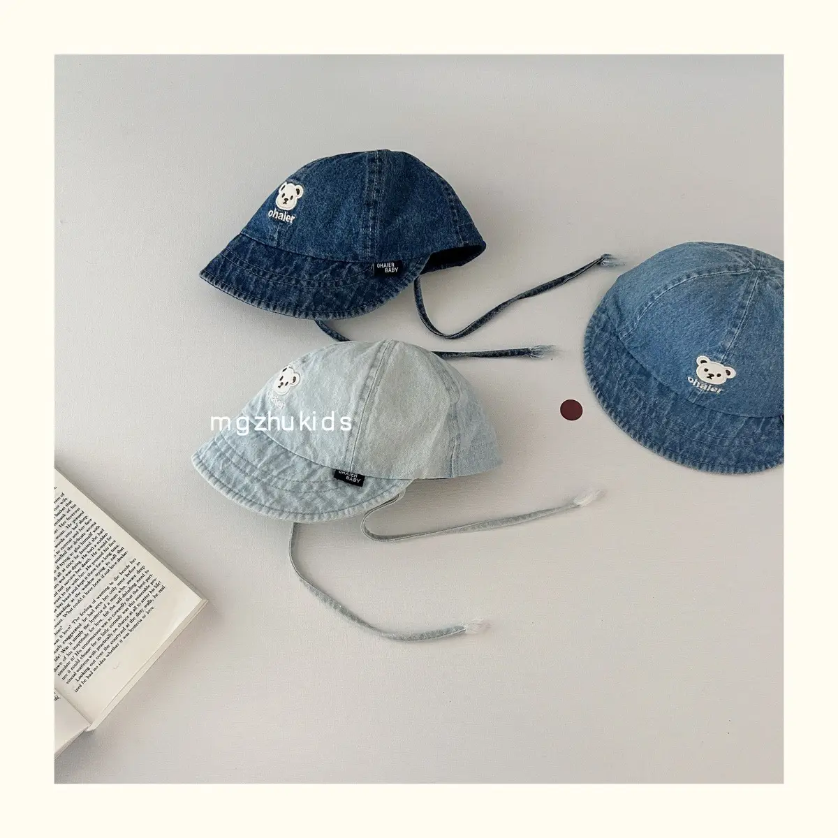 Children's Soft Denim Peaked Hats with Bear Earrings — feature 3