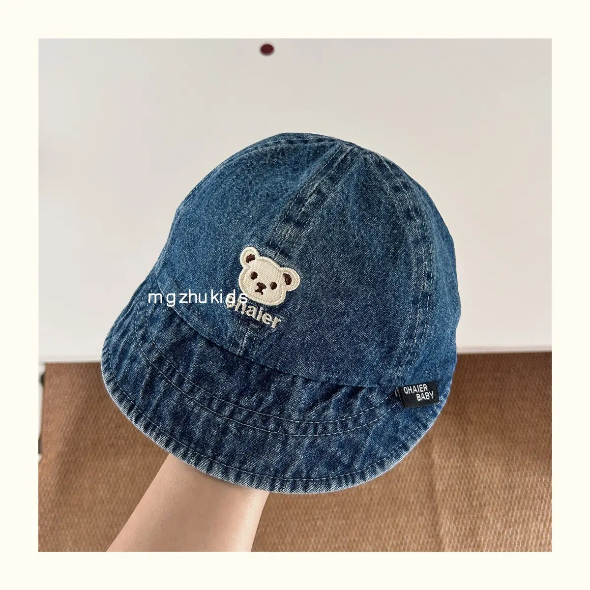 Children's Soft Denim Peaked Hats with Bear Earrings — feature 4