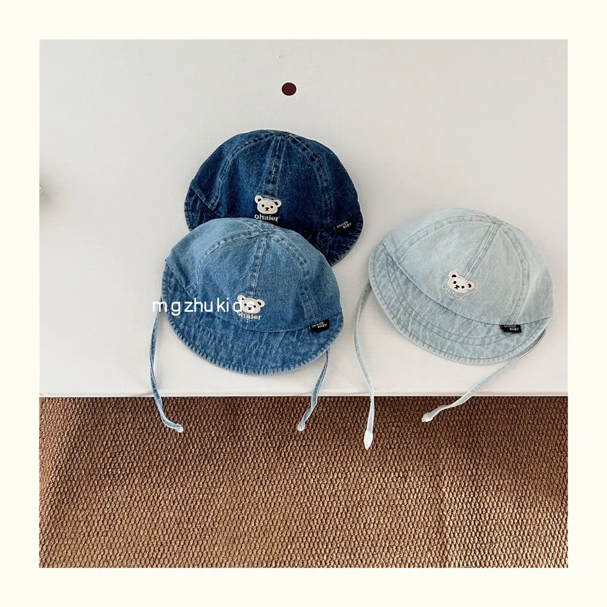 Children's Soft Denim Peaked Hats with Bear Earrings — feature 5