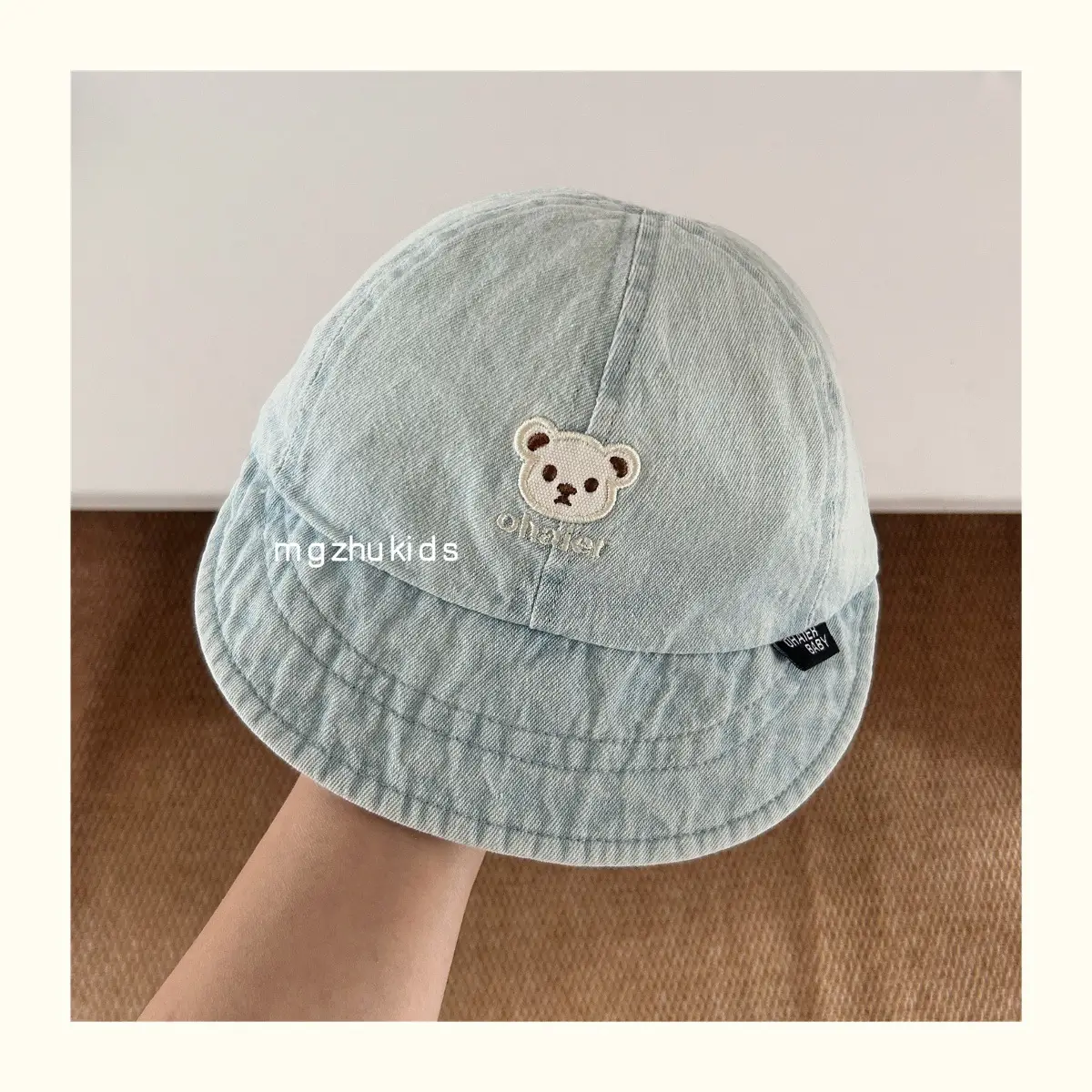 Children's Soft Denim Peaked Hats with Bear Earrings — feature 8