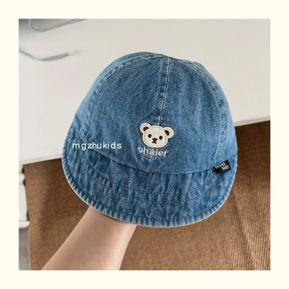 Children's Soft Denim Peaked Hats with Bear Earrings — feature 9