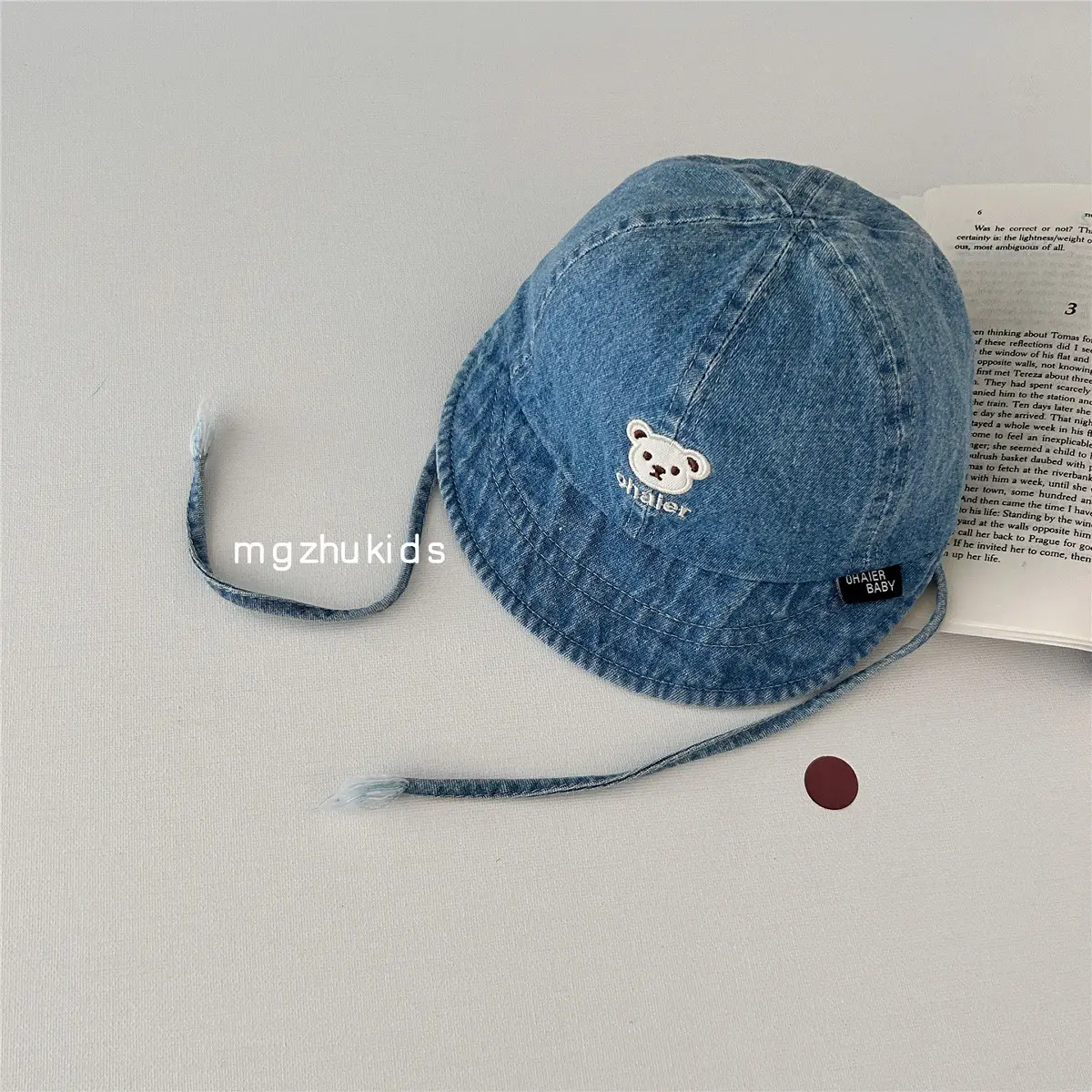 Children's Soft Denim Peaked Hats with Bear Earrings - Image 2