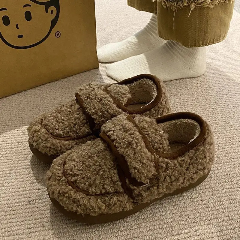 Women's Cotton Winter Slippers with Heel Brown - Image 6