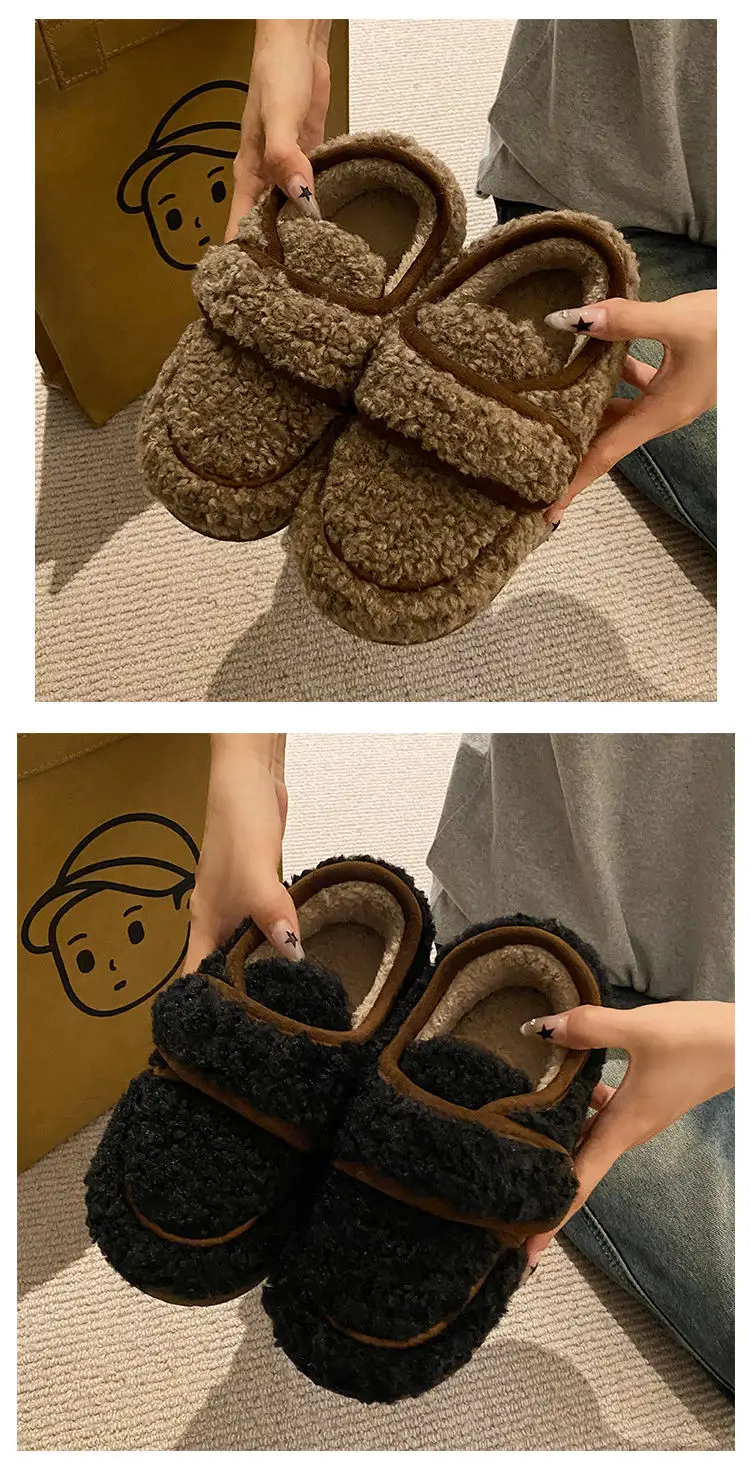 Women's Cotton Winter Slippers with Heel Brown — feature 19