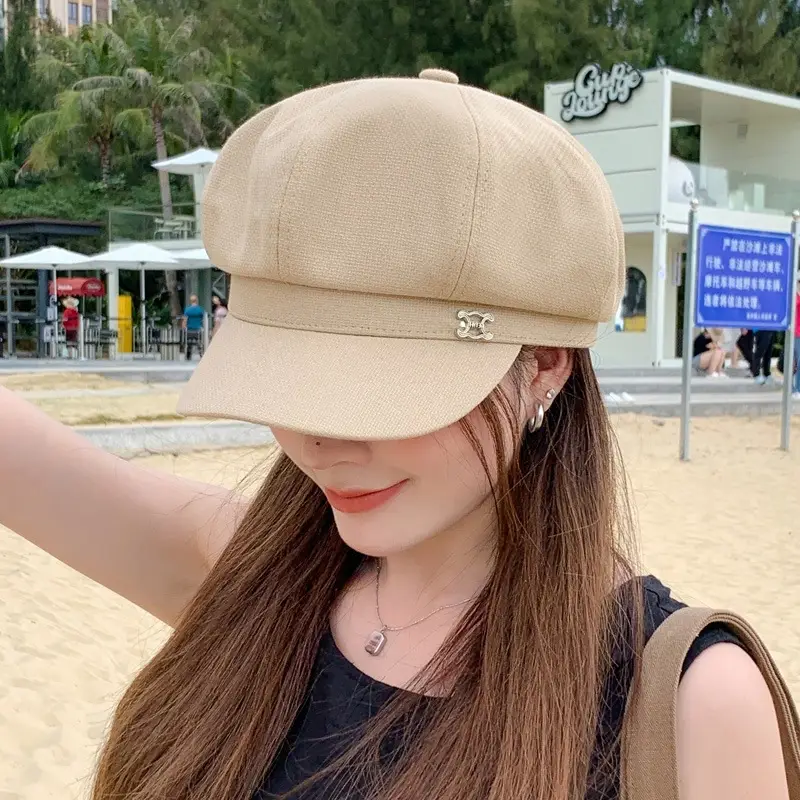 Women's Beige British Fashion Octagonal Beret Hat - Image 7